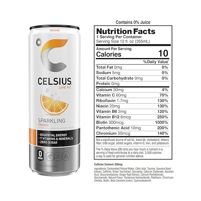 CELSIUS Sparkling Orange, Functional Essential Energy Drink 12 Fl Oz (Pack of 12) - Image 4