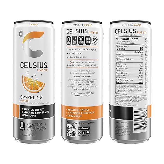 CELSIUS Sparkling Orange, Functional Essential Energy Drink 12 Fl Oz (Pack of 12) - Image 5