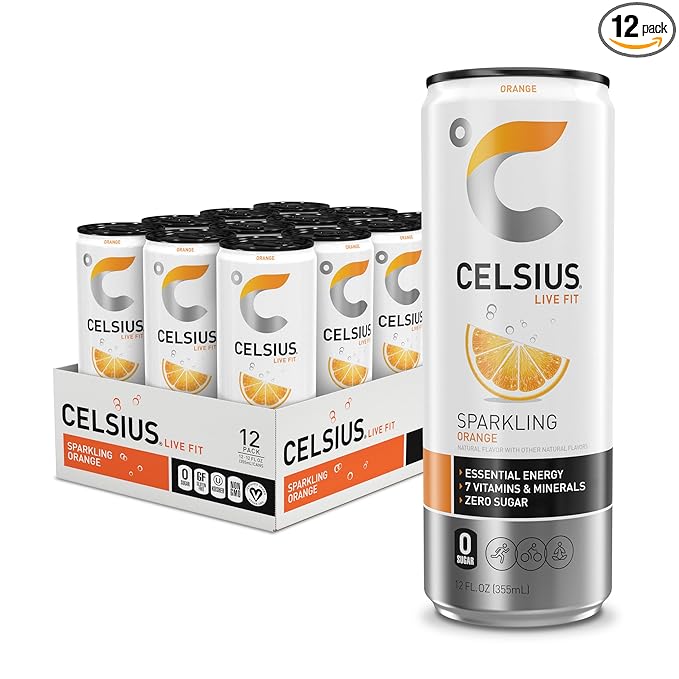 CELSIUS Sparkling Orange, Functional Essential Energy Drink 12 Fl Oz (Pack of 12)